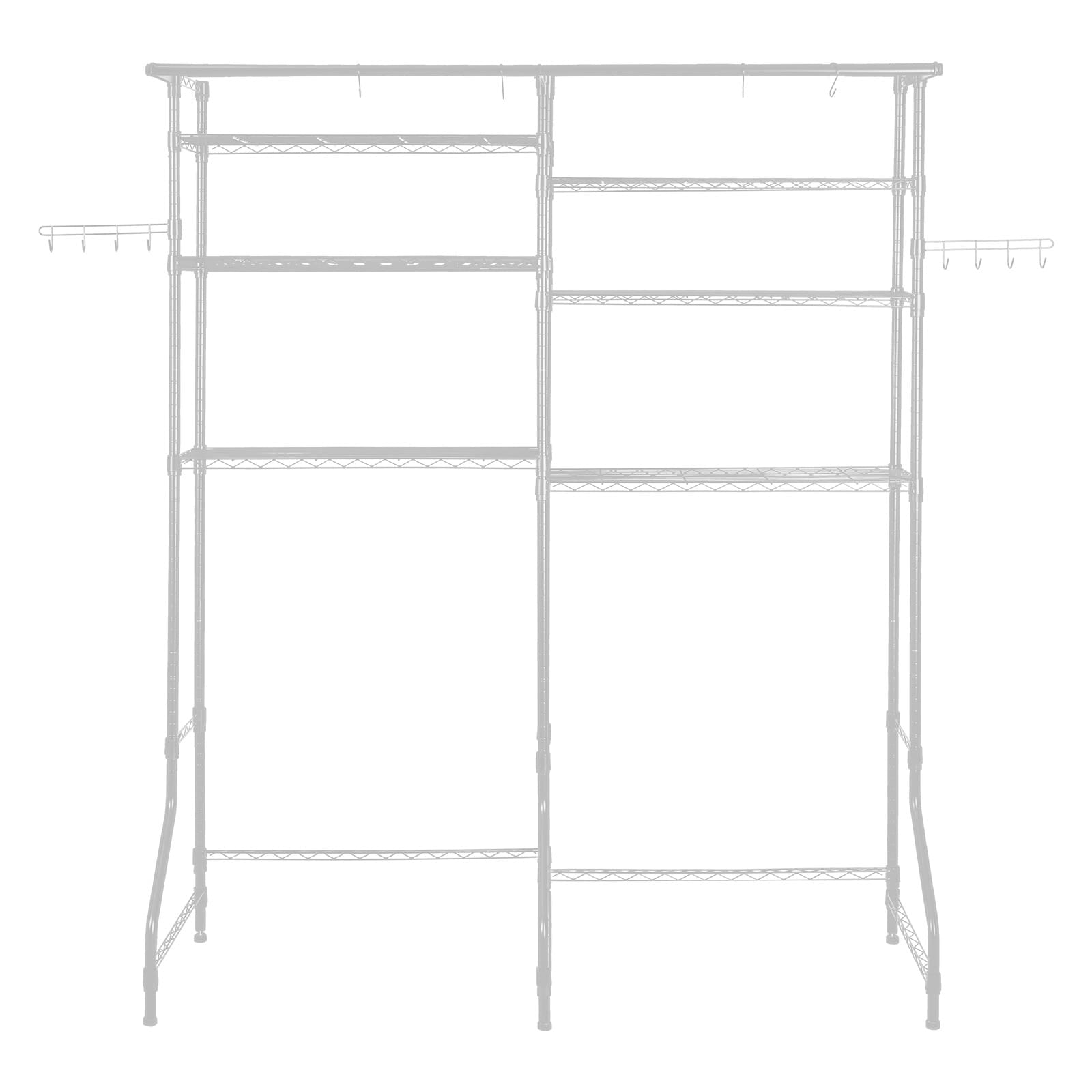 Laundry Room Storage Shelf With Hanging Rail And Hooks White_voghion.com